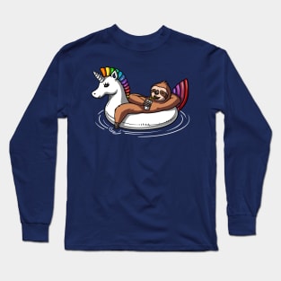 Sloth Riding Unicorn Float Long Sleeve T-Shirt